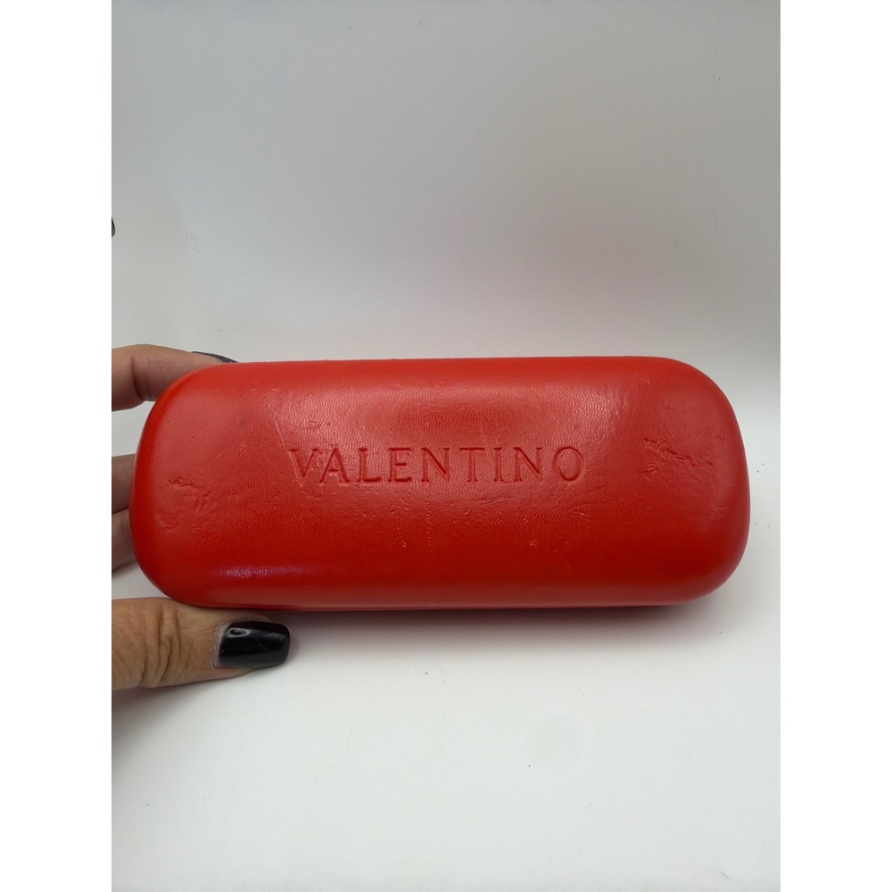 Valentino Red Hard Shell Eyeglass Case Debossed Logo Flocked Interior